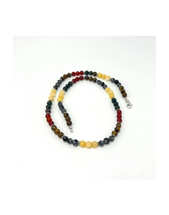 SERTİFİKALI Aslan Burcu 6mm 925 Ayar Gümüş Doğal Taş Kolye 55 cm