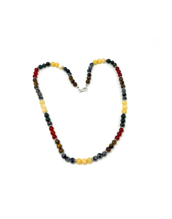 SERTİFİKALI Aslan Burcu 6mm 925 Ayar Gümüş Doğal Taş Kolye 55 cm