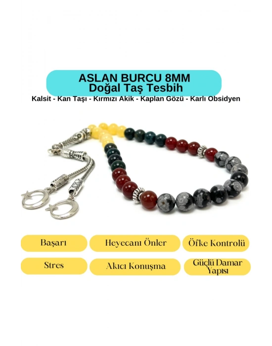 Sertifikalı Aslan Burcu 8mm 33lük Doğal Taş Tesbih