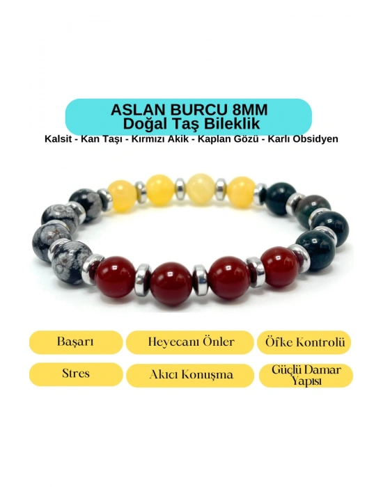 Sertifikalı Aslan Burcu 8mm Doğal Taş Bileklik