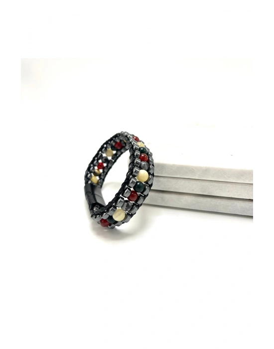 SERTİFİKALI Aslan Burcu Disk Model Doğal Taş Erkek Bileklik Mıknatıslı Kilit