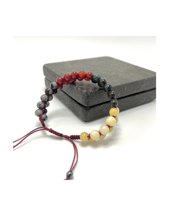 SERTİFİKALI Aslan Burcu Doğal Taş Çift Sıra Makrome Bileklik