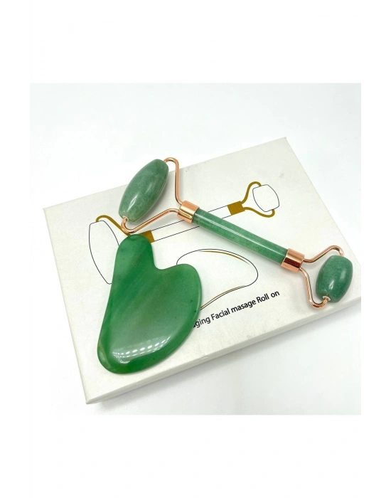 Sertifikalı Aventurin 1. Sınıf Kalite Roller ve Gua Sha Doğal Taş Masaj Aleti Takım