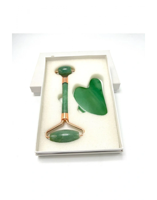 Sertifikalı Aventurin 1. Sınıf Kalite Roller ve Gua Sha Doğal Taş Masaj Aleti Takım