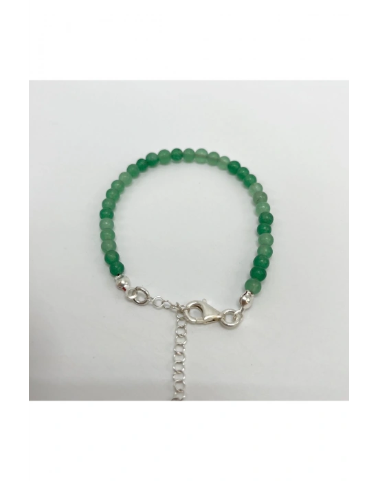 SERTİFİKALI Aventurin 4mm 925 Ayar Gümüş Doğal Taş Bileklik Uzatma Zincirli