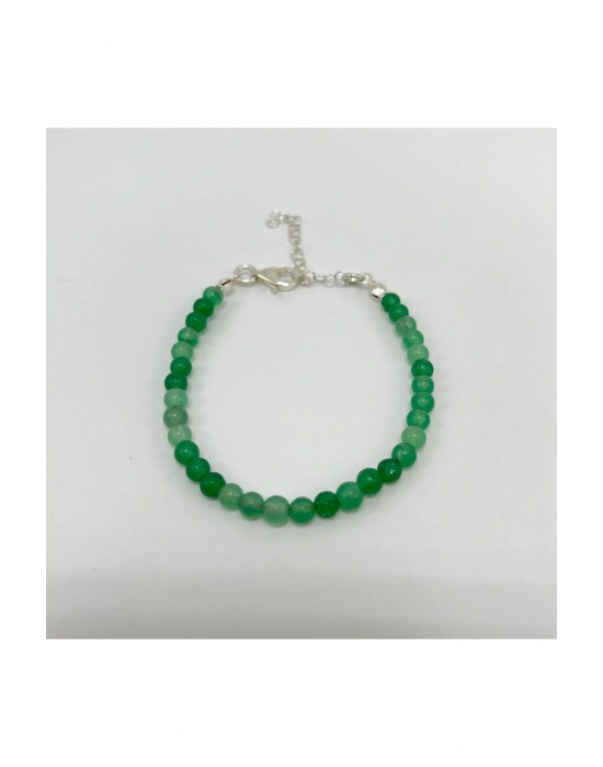 SERTİFİKALI Aventurin 4mm 925 Ayar Gümüş Doğal Taş Bileklik Uzatma Zincirli