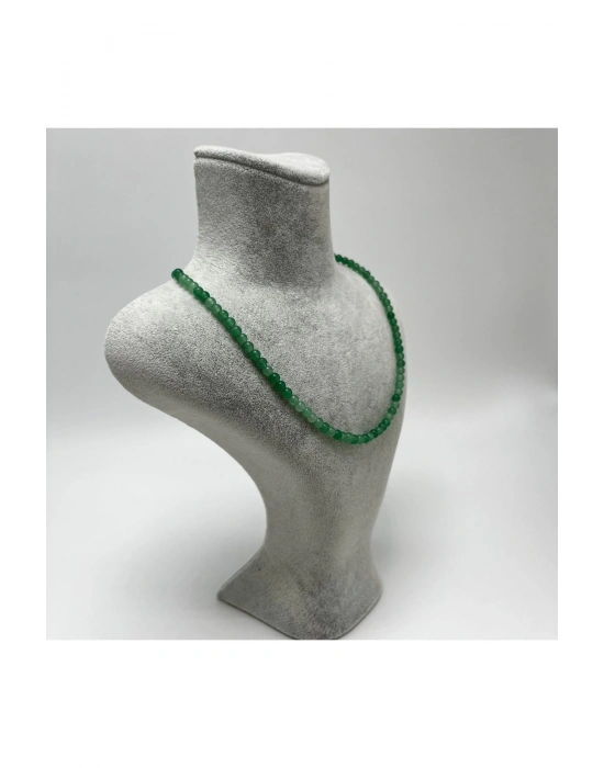 SERTİFİKALI Aventurin 4mm 925 Ayar Gümüş Doğal Taş Kolye Uzatma Zincirli