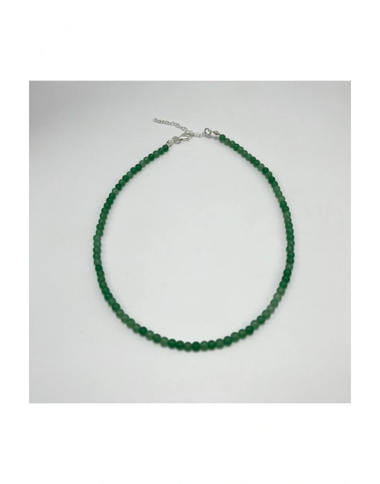 SERTİFİKALI Aventurin 4mm 925 Ayar Gümüş Doğal Taş Kolye Uzatma Zincirli