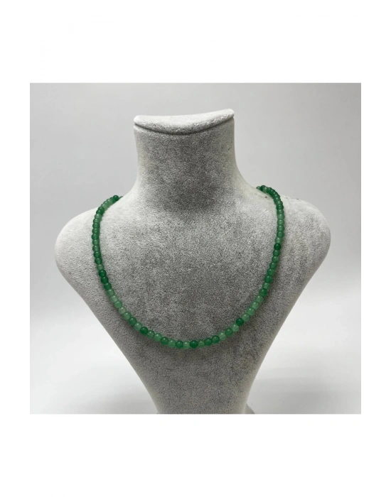 SERTİFİKALI Aventurin 4mm 925 Ayar Gümüş Doğal Taş Kolye Uzatma Zincirli