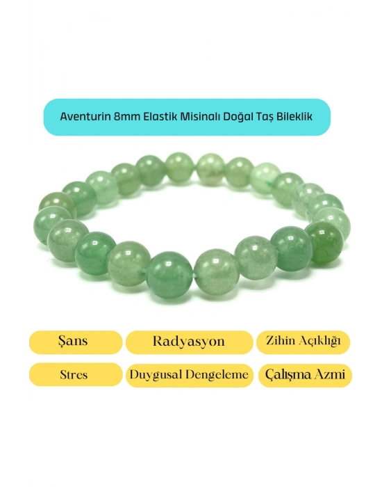 Sertifikalı Aventurin 8mm Elastik Misinalı Doğal Taş Bileklik