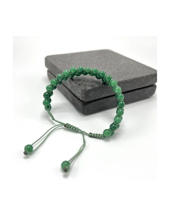 SERTİFİKALI Aventurin Çift Sıra Doğal Taş Makrome Bileklik Ayarlanabilir Ölçü