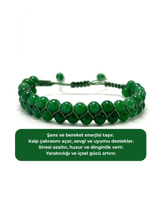 SERTİFİKALI Aventurin Çift Sıra Doğal Taş Makrome Bileklik Ayarlanabilir Ölçü