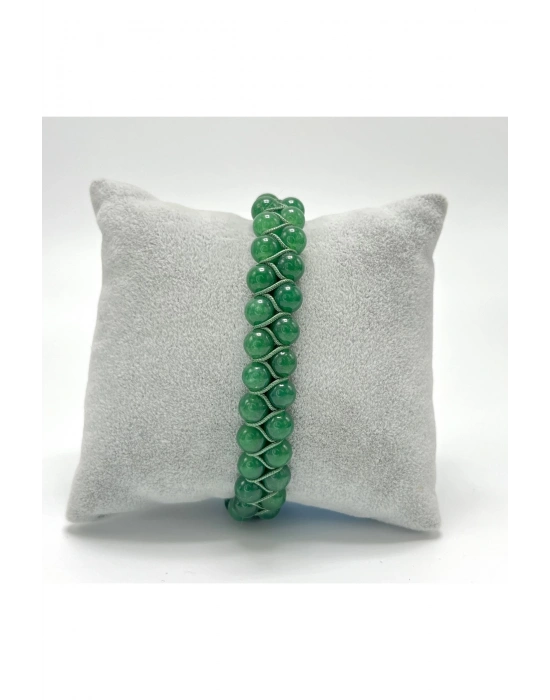 SERTİFİKALI Aventurin Çift Sıra Doğal Taş Makrome Bileklik Ayarlanabilir Ölçü