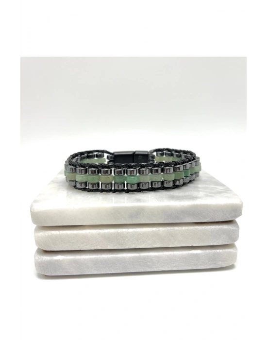 Sertifikalı Aventurin Disk Model Doğal Taş Erkek Bileklik Kilitli Kapama