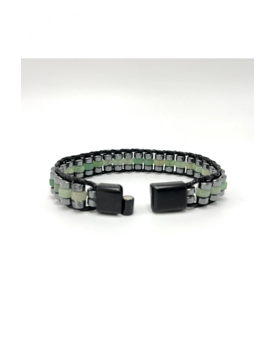 Sertifikalı Aventurin Disk Model Doğal Taş Erkek Bileklik Kilitli Kapama