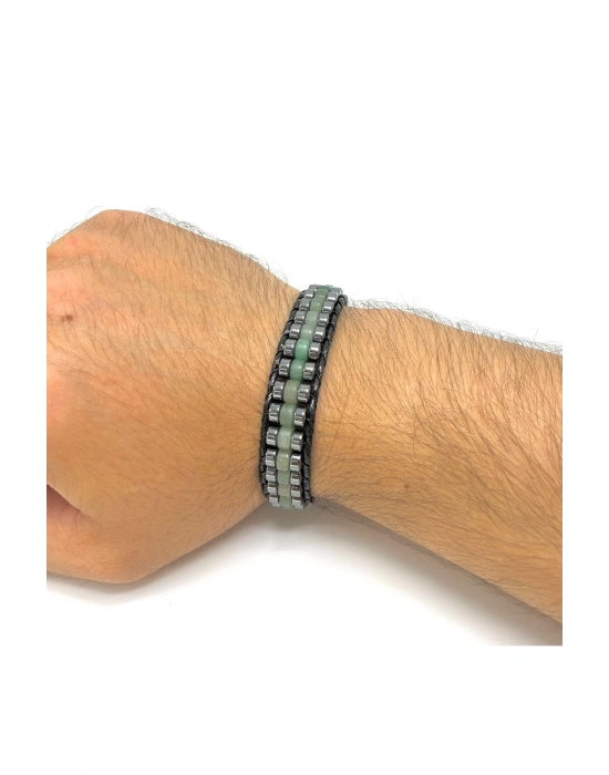 Sertifikalı Aventurin Disk Model Doğal Taş Erkek Bileklik Kilitli Kapama