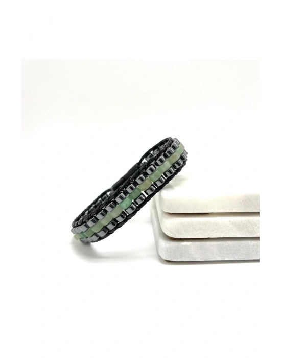 Sertifikalı Aventurin Disk Model Doğal Taş Erkek Bileklik Kilitli Kapama