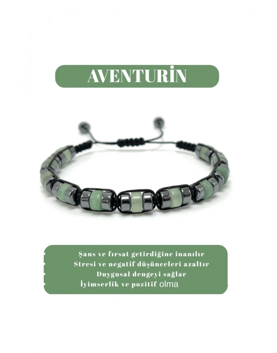 Sertifikalı Aventurin Disk Model Doğal Taş Makrome Bileklik Ayarlanabilir Ölçü