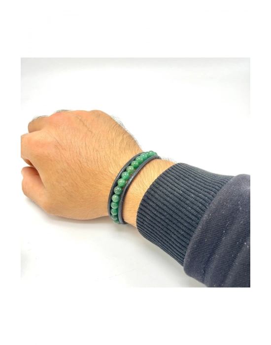 Sertifikalı Aventurin Doğal Taş Erkek Bileklik Mıknatıslı Kilit