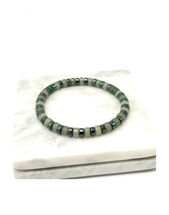 SERTİFİKALI Aventurin - Hematit Disk Model Doğal Taş Misinalı Bileklik