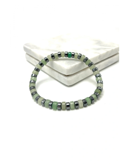 SERTİFİKALI Aventurin - Hematit Disk Model Doğal Taş Misinalı Bileklik