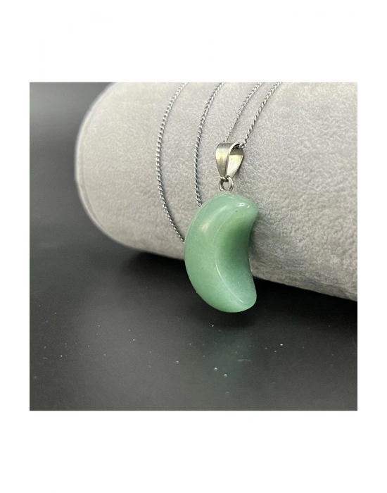 Sertifikalı Aventurin Hilal Model Doğal Taş Kolye (Kararmama Garantili)