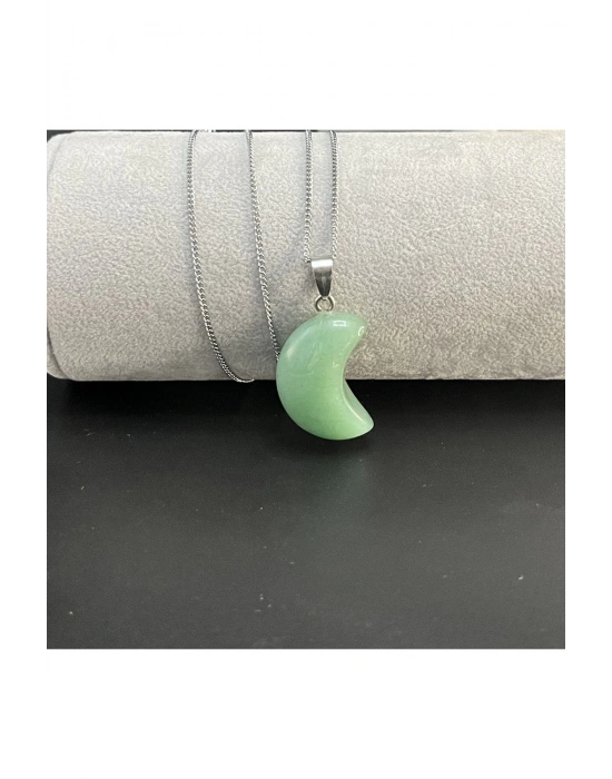 Sertifikalı Aventurin Hilal Model Doğal Taş Kolye (Kararmama Garantili)