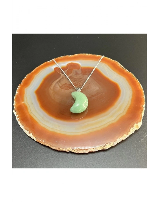 Sertifikalı Aventurin Hilal Model Doğal Taş Kolye (Kararmama Garantili)