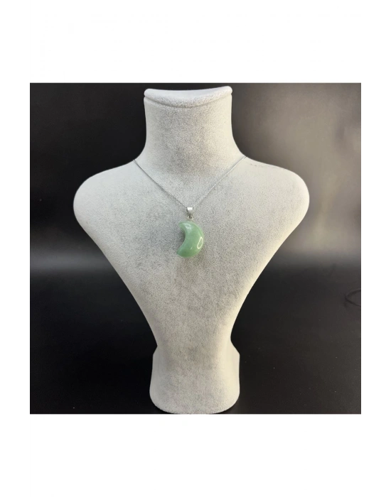 Sertifikalı Aventurin Hilal Model Doğal Taş Kolye (Kararmama Garantili)