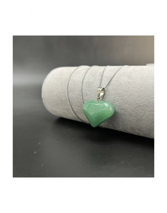 Sertifikalı Aventurin Kalp Model Doğal Taş Kolye (Kararmama Garantili)