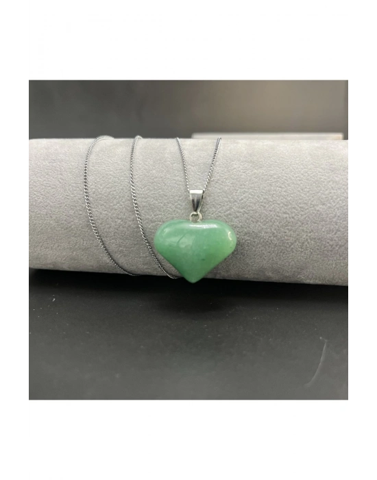 Sertifikalı Aventurin Kalp Model Doğal Taş Kolye (Kararmama Garantili)