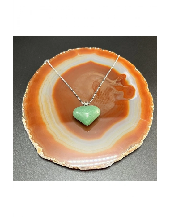 Sertifikalı Aventurin Kalp Model Doğal Taş Kolye (Kararmama Garantili)
