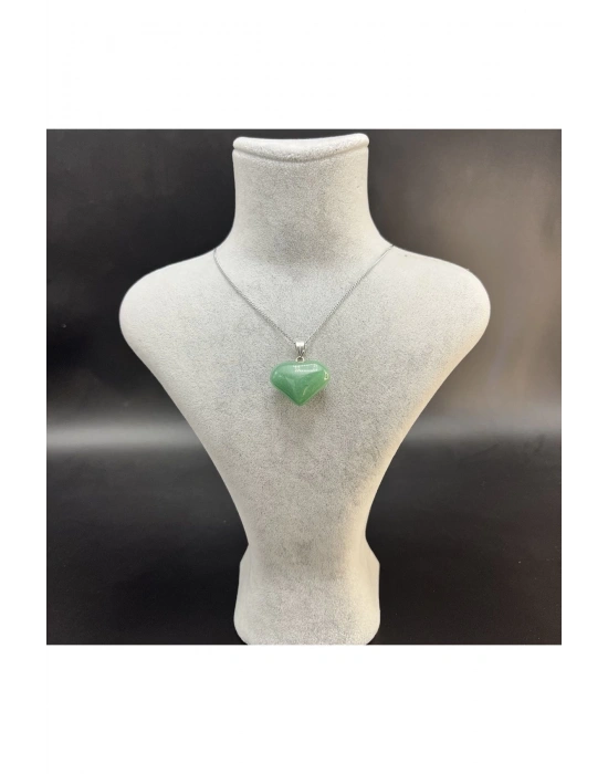 Sertifikalı Aventurin Kalp Model Doğal Taş Kolye (Kararmama Garantili)