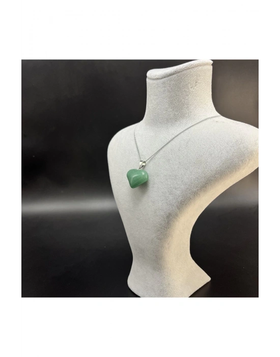 Sertifikalı Aventurin Kalp Model Doğal Taş Kolye (Kararmama Garantili)