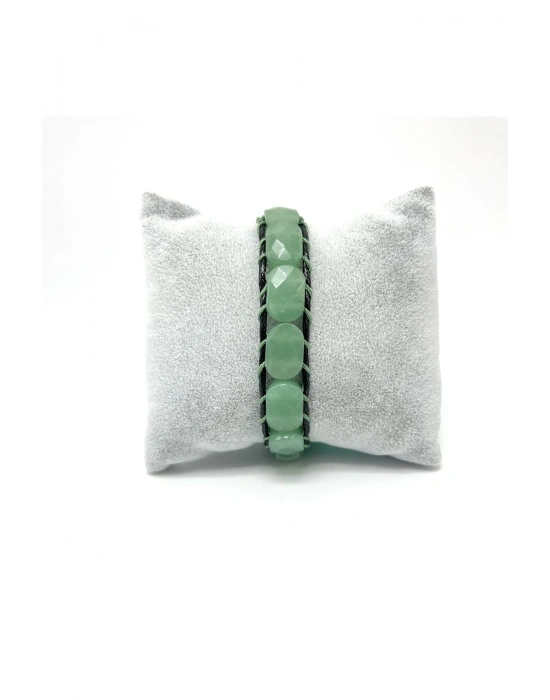 Sertifikalı Aventurin Kilit Kapama Roleks Doğal Taş Deri Bileklik