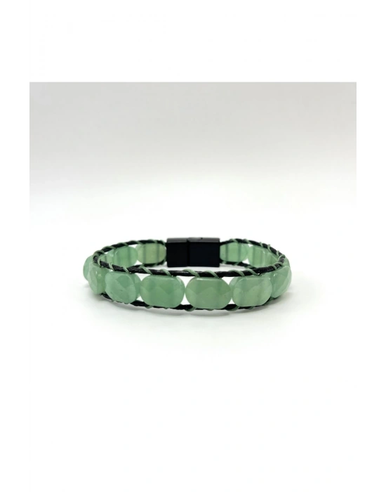 Sertifikalı Aventurin Kilit Kapama Roleks Doğal Taş Deri Bileklik