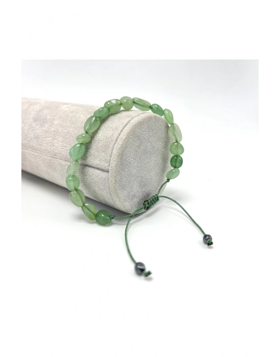 Sertifikalı Aventurin Natural Kesim Makrome Doğal Taş Bileklik Ayarlanabilir Ölçü