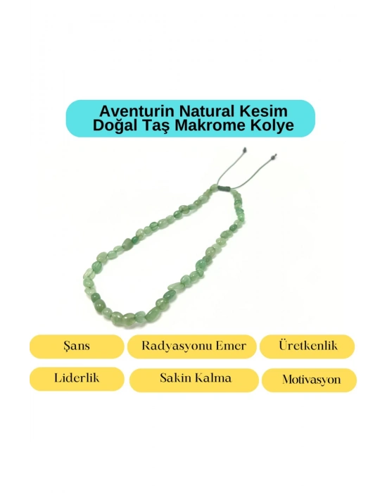 Sertifikalı Aventurin Natural Kesim Makrome Doğal Taş Kolye Ayarlanabilir Ölçü