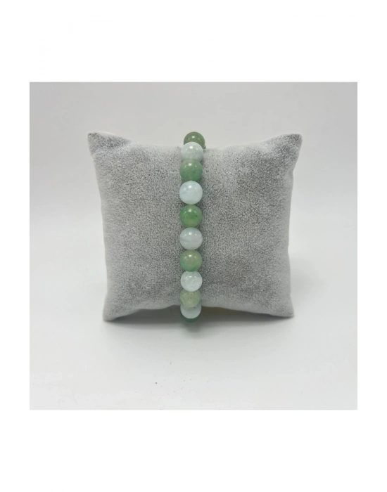 Sertifikalı Aventurin ve Akuamarin Doğal Taş Misinalı Bileklik 8mm