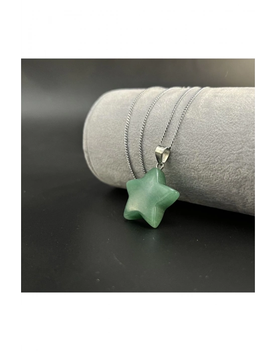 Sertifikalı Aventurin Yıldız Model Doğal Taş Kolye (KARARMAMA GARANTİLİ)
