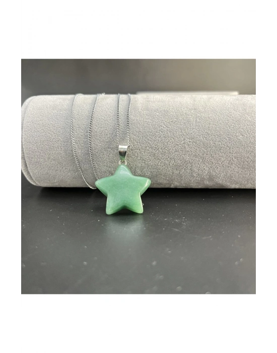 Sertifikalı Aventurin Yıldız Model Doğal Taş Kolye (KARARMAMA GARANTİLİ)