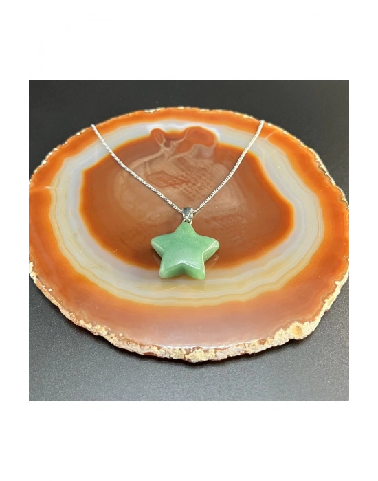 Sertifikalı Aventurin Yıldız Model Doğal Taş Kolye (KARARMAMA GARANTİLİ)