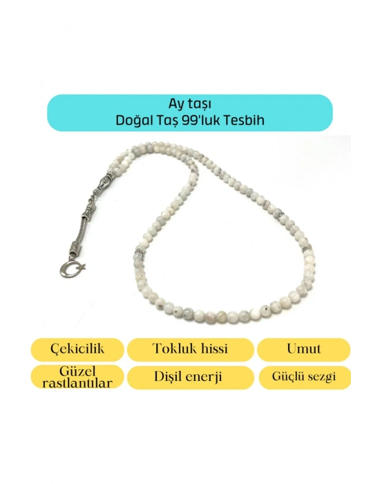 Sertifikalı Ay Taşı 6mm 99luk Doğal Taş Tesbih
