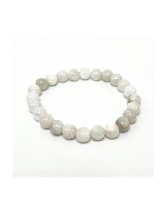 Sertifikalı Ay Taşı 8mm Elastik Misinalı Doğal Taş Bileklik
