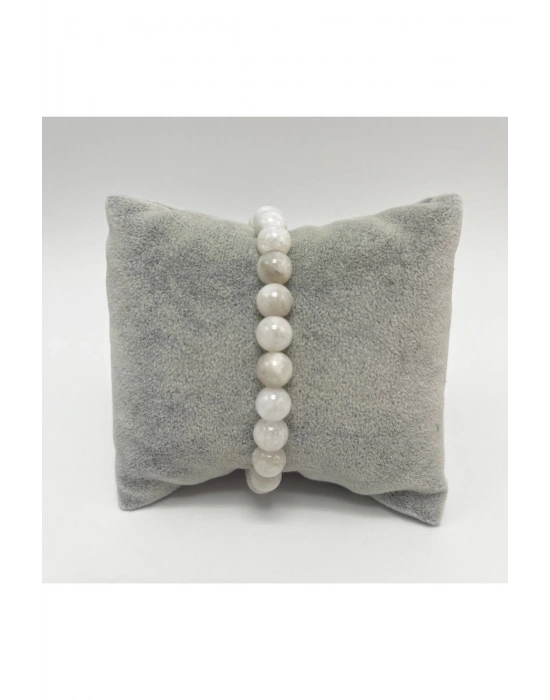 Sertifikalı Ay Taşı 8mm Elastik Misinalı Doğal Taş Bileklik