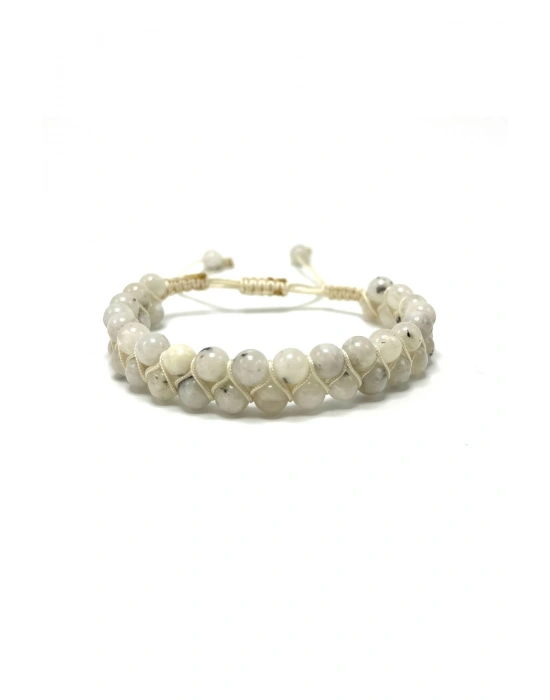 SERTİFİKALI Ay Taşı Çift Sıra Doğal Taş Makrome Bileklik Ayarlanabilir Ölçü