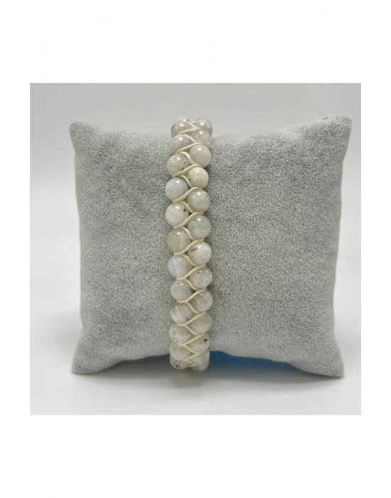 SERTİFİKALI Ay Taşı Çift Sıra Doğal Taş Makrome Bileklik Ayarlanabilir Ölçü