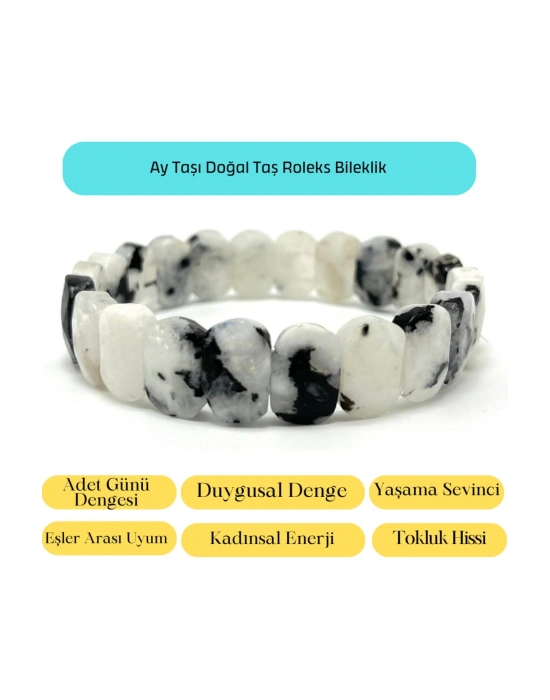 Sertifikalı Ay Taşı Doğal Taş Roleks Bileklik