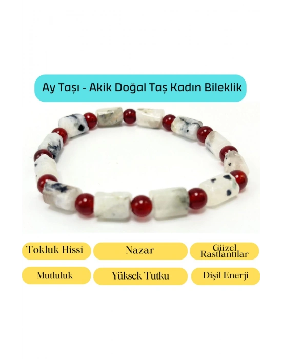 Sertifikalı Ay Taşı ve Akik Doğal Taş Bileklik
