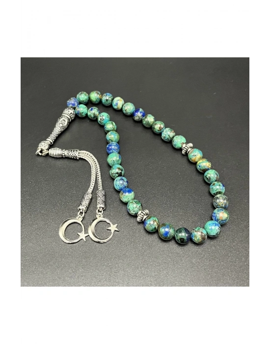 Sertifikalı Azurit Malakit 8mm 33lük Doğal Taş Tesbih